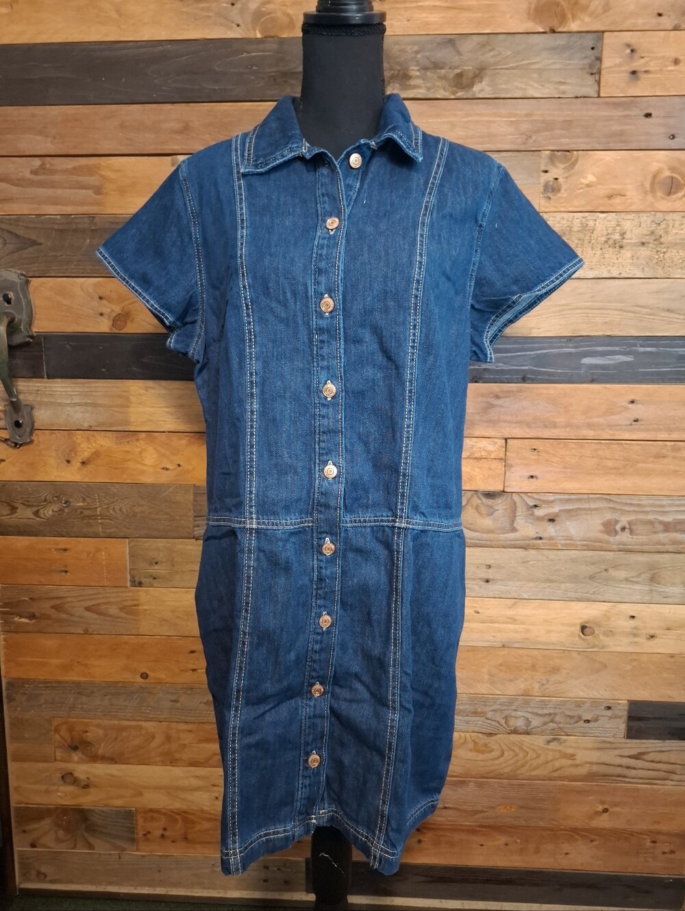 NWT GAP Dark Wash Denim Button Down Dress - Large
